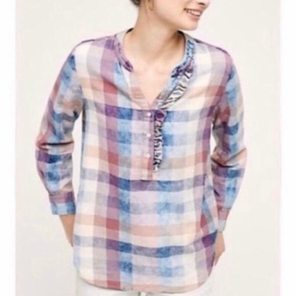 Anthropologie Tops - Anthropologie Isabella Sinclair Women’s Bleach Plaid Tunic Top Small Popover